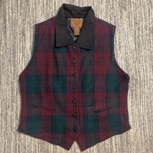 Kazy Kat Women's Medium Red Green Wool Blend Plaid Vest‎ Jacket Collared
